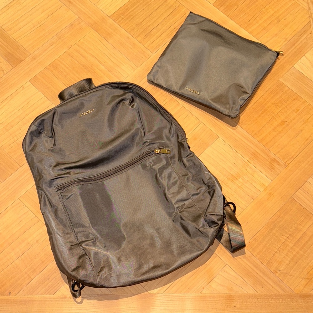 Tumi Voyager Just In Case Grey/Brown Backpack with Traveling Pouch
